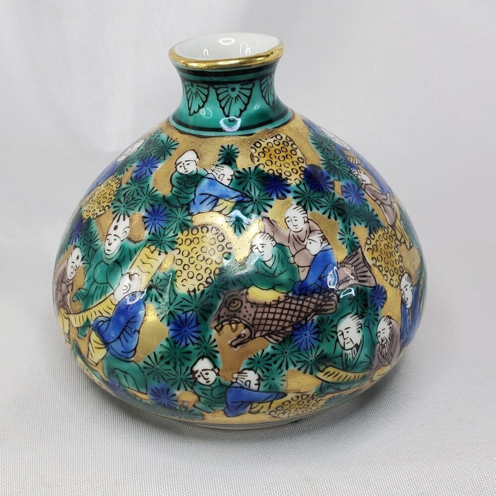 Antique Japanese Kutani Ware Aoki Mokumei Flower Porcelain Vase 4" Tall Gilt - Picture 6 of 14